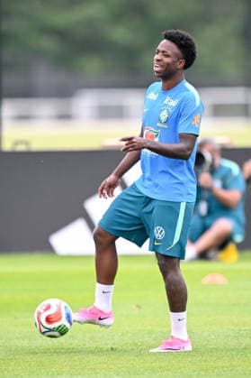 Vinicius Junior (Brazil) controls the Ball during the Brazil training session at Columbia Park Training Facility on June 22, 2026 in Morristown, New Jersey. (Photo by Harry Langer DeFodi Images) - *** Vinicius Junior of Brazil controls the ball during a Brazil training session at the Columbia Park Training Facility on June 22, 2026, in Morristown, New Jersey. Photo by Harry Langer, DeFodi Images,detected_source_language