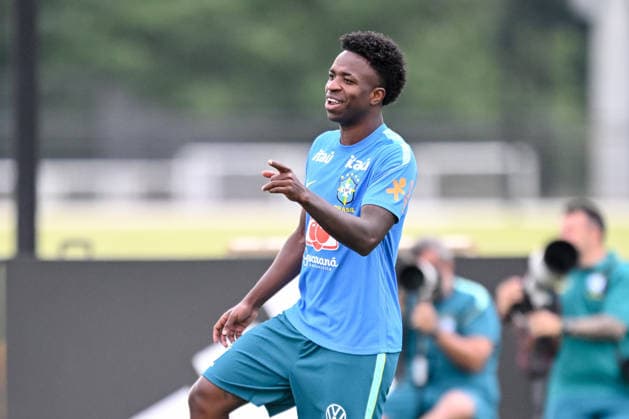 Vinicius Junior (Brazil) gestures during the Brazil training session at Columbia Park Training Facility on June 22, 2026 in Morristown, New Jersey. (Photo by Harry Langer DeFodi Images) - *** Vinicius Junior of Brazil gestures during the Brazil training session at Columbia Park Training Facility on June 22, 2026, in Morristown, New Jersey. Photo by Harry Langer, DeFodi Images,detected_source_language