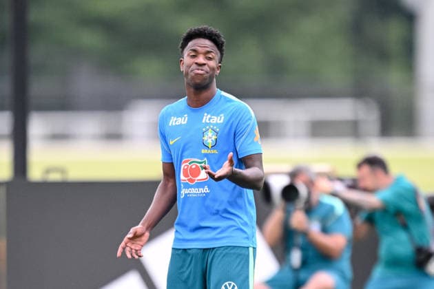 Vinicius Junior (Brazil) gestures during the Brazil training session at Columbia Park Training Facility on June 22, 2026 in Morristown, New Jersey. (Photo by Harry Langer DeFodi Images) - *** Vinicius Junior of Brazil gestures during the Brazil training session at Columbia Park Training Facility on June 22, 2026, in Morristown, New Jersey. Photo by Harry Langer, DeFodi Images,detected_source_language