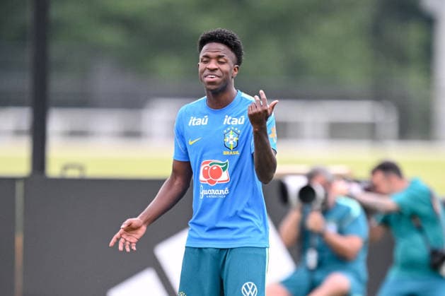 Vinicius Junior (Brazil) gestures during the Brazil training session at Columbia Park Training Facility on June 22, 2026 in Morristown, New Jersey. (Photo by Harry Langer DeFodi Images) - *** Vinicius Junior of Brazil gestures during the Brazil training session at Columbia Park Training Facility on June 22, 2026, in Morristown, New Jersey. Photo by Harry Langer, DeFodi Images,detected_source_language