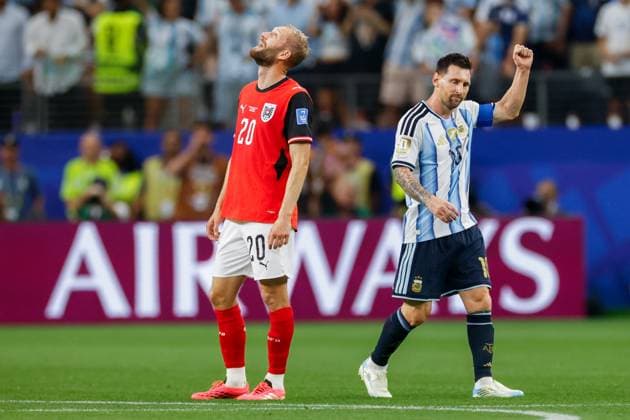 DALLAS, 22-06-2026, Dallas AT&T Stadium, World Cup 2026 Match between Argentina and Austria. Picture shows Argentina player Lionel Messi scores the 1-0 and is the all-time top scorer at the World Cup with 17 goals. Argentina - Austria (World Cup 2026)  x204558005x Copyright: