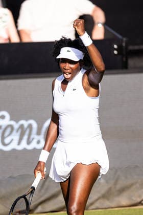 BAD HOMBURG, GERMANY - JUNE 22: Venus Williams (USA) cheers during the Bad Homburg Open powered by Solarwatt Singles match between Venus Williams (USA) vs Irina-Camelia Begu (ROU) at Kurpark Bad Homburg on June 22, 2026 in Bad Homburg, Germany. Hessen Germany Copyright: xSteffiexWunderlx