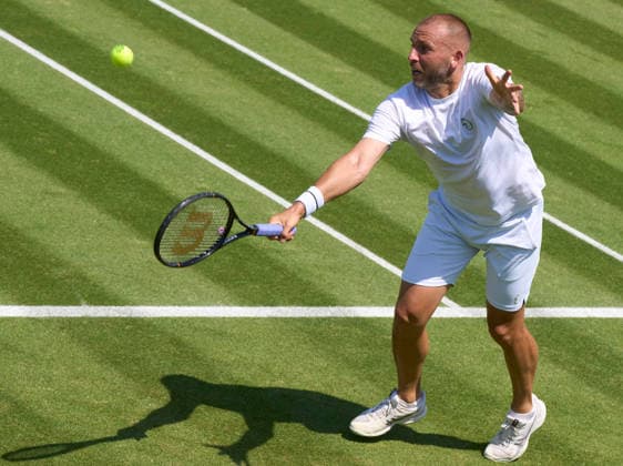 2026 Wimbledon, June 22, qualifiers LONDON, - JUNE 22: Dan Evans in his final Wimbledon plays a backhand during the 2026 Wimbledon, June 22, qualifiers at The all England club™s facility at the Community Sports Centre Roehampton on June 22, 2026 in London, GBR. London The all England club, Wimbledon GBR Copyright: xPeterxvanxdenxBerg ISIxPhotosx 9407