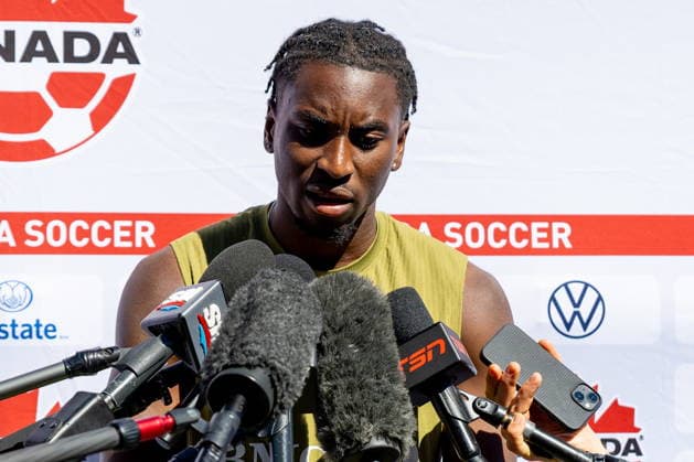 June 22, 2026, Vancouver, Bc, CANADA: CanadaöÄÃ s Moise Bombito addresses the media before a FIFA World Cup, WM, Weltmeisterschaft, Fussball soccer training session in Vancouver on Monday, June 22, 2026. Canada News - June 22, 2026  - ZUMAc35_ 20260622_zaf_c35_045 Copyright: xTimothyxMatweyx