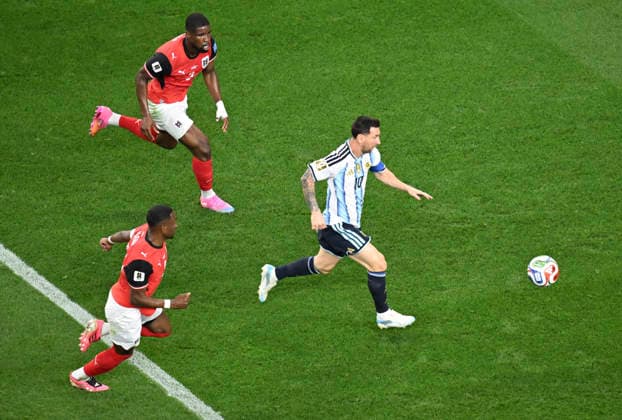 (260623) -- DALLAS, June 23, 2026 -- Lionel Messi (R) of Argentina breaks through during the group J match between Argentina and Austria at the 2026 FIFA World Cup, WM, Weltmeisterschaft, Fussball at Dallas Stadium in Dallas, the United States, June 22, 2026. ) (SP)U.S.-DALLAS-FOOTBALL-FIFA WORLD CUP-GROUP J-ARG VS AUT WuxXiaoling 