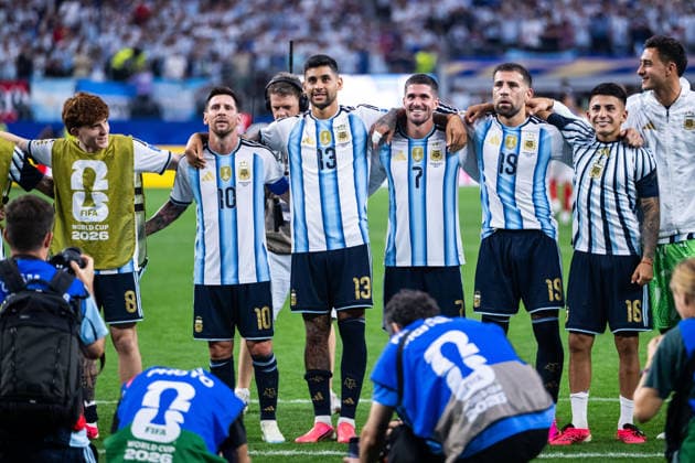 260622 Valentin Barco, Lionel Messi, Cristian Romero, Rodrigo De Paul, Nicolas Otamendi and Thiago Almada of Argentina celebrate after the FIFA World Cup, WM, Weltmeisterschaft, Fussball 2026 football match between Argentina and Austria on June 22, 2026 in Dallas. Photo: Ludvig Thunman BILDBYRAN kod LT LT0807 fotboll football soccer fotball vm fotbolls-vm fotball-vm fotbolls-vm 2026 fifa world cup 2026 day 12 bbeng jubel *** June 22, 2026  Copyright: LUDVIGxTHUNMAN BB260622LT132