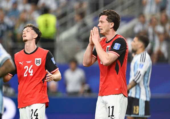(260623) -- DALLAS, June 23, 2026 -- Michael Gregoritsch (R) of Austria reacts during the group J match between Argentina and Austria at the 2026 FIFA World Cup, WM, Weltmeisterschaft, Fussball at Dallas Stadium in Dallas, the United States, June 22, 2026. ) (SP)U.S.-DALLAS-FOOTBALL-FIFA WORLD CUP-GROUP J-ARG VS AUT ChengxMin 