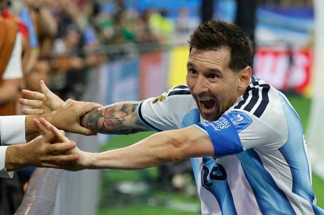 Argentina s Messi celebrates after scoring the 2-0 lead during a FIFA World Cup, WM, Weltmeisterschaft, Fussball 2026 soccer match between Argentina and Austria in Arlington, Texas (United States), 22 June 2026. Argentina vs Austria !ACHTUNG: NUR REDAKTIONELLE NUTZUNG!  Copyright: xMariscalx GRAF3604 20260622-55020677431_1