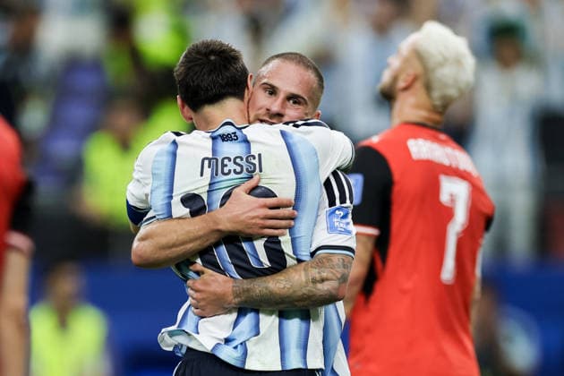 Lionel Messi of Argentina (L) and Alexis Mac Allister of Argentina (R) celebrate the team s second goal during a FIFA Men’s World Cup 2026 Group Stage football match between Argentina and Austria at Dallas Stadium, in Arlington on June 22th 2026 (Photo by Leo Barrilari SPP)  Copyright: xLeoxBarrilari SPPx Sportspressphoto_SPR173422