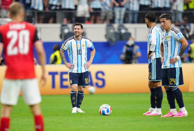 (260623) -- DALLAS, June 23, 2026 -- Lionel Messi (L) of Argentina reacts during the group J match between Argentina and Austria at the 2026 FIFA World Cup, WM, Weltmeisterschaft, Fussball at Dallas Stadium in Dallas, the United States, June 22, 2026. ) (SP)U.S.-DALLAS-FOOTBALL-FIFA WORLD CUP-GROUP J-ARG VS AUT JiaxHaocheng 