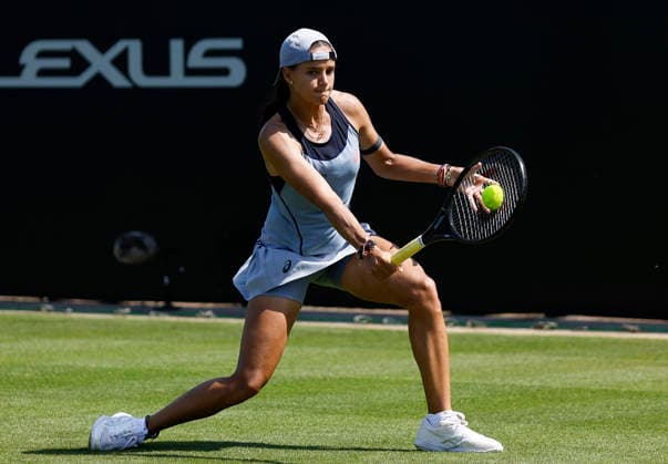 RECORD DATE NOT STATED 22nd June 2026; Devonshire Park Lawn Tennis Club, Eastbourne, East Sussex, England; Lexus Eastbourne Open Tennis, Day Three; Emiliana Arango (COL) plays a backhand shot against Maya Joint (AUS) HongboxChen
