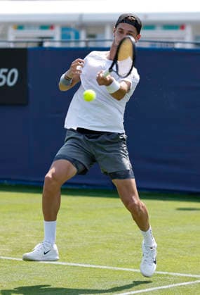 RECORD DATE NOT STATED 22nd June 2026; Devonshire Park Lawn Tennis Club, Eastbourne, East Sussex, England; Lexus Eastbourne Open Tennis, Day Three; Terence Atmane (FRA) plays a forehand shot against Gabriel Diallo (CAN) HongboxChen