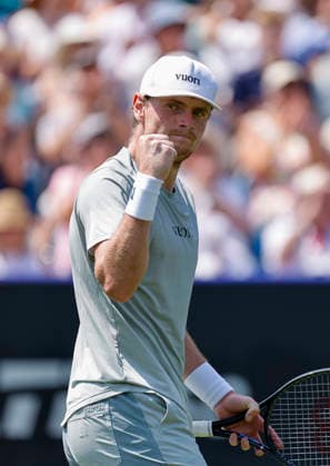 RECORD DATE NOT STATED 22nd June 2026; Devonshire Park Lawn Tennis Club, Eastbourne, East Sussex, England; Lexus Eastbourne Open Tennis, Day Three; Jack Pinnington Jones (GBR) shows emotion in the match against Camilo Ugo Carabelli (ARG) HongboxChen