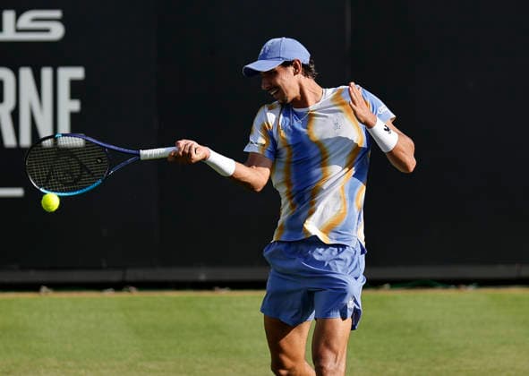 RECORD DATE NOT STATED 22nd June 2026; Devonshire Park Lawn Tennis Club, Eastbourne, East Sussex, England; Lexus Eastbourne Open Tennis, Day Three; Alexei Popyrin (AUS) plays a forehand shot against Jan Choinski (GBR) HongboxChen