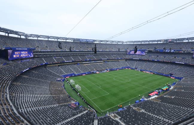 New Jersey, USA, 22nd June 2026. A general view of New York New Jersey Stadium, otherwise known as MetLife Stadium, is seen as heavy rain passes through before the Norway vs Senegal FIFA World Cup, WM, Weltmeisterschaft, Fussball match at Metlife Stadium, New Jersey. Picture credit should read: Paul Terry Sportimage EDITORIAL USE ONLY. No use with unauthorised audio, video, data, fixture lists, club league logos or live services. Online in-match use limited to 120 images, no video emulation. No use in betting, games or single club league player publications. SPI_001_PT_Norway_Senegal SPI-4838-0001