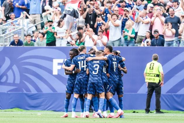 RECORD DATE NOT STATED FIFA World Cup, WM, Weltmeisterschaft, Fussball 2026 - Group I - France v Iraq Kylian Mbappe player of France celebrates his goal with teammates during the match between France and Iraq in the second round of Group I of the 2026 FIFA World Cup group stage at Philadelphia Stadium, in Philadelphia, United States, on Monday, June 22, 2026.(Foto: Vanessa Carvalho Brazil Photo Press IMAGO) Sports %G Copyright: xVanessaxCarvalhox