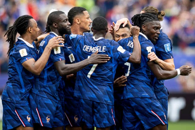 FOOTBALL : France vs Irak - Coupe du monde FIFA 2026. Lincoln Financial Field Philadelphie 22 06 2026 Joie des joueurs de l equipe de apres le but de Kylian Mbappe 10 (France)  Copyright: xx