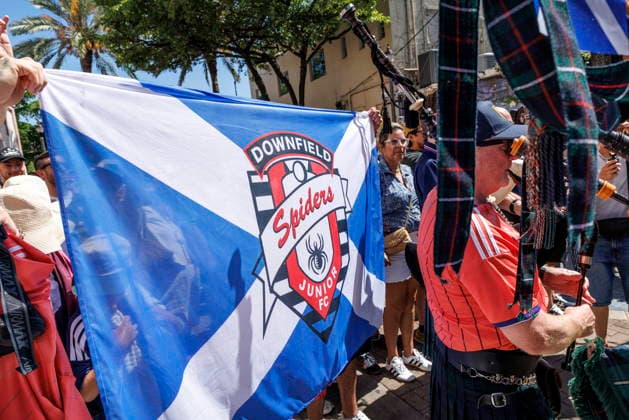Tartan Army Scottish soccer fans will gather in Miami s Little Havana Scottish soccer fans led by the Tartan Army gather in Little Havana, Miami, Florida, USA, 22 June 2026. Scottish soccer fans are visiting Miami s Calle Ocho with kilts, bagpipes, and chants ahead of their World Cup match against Brazil. MIAMI FLORIDA United States  Copyright: xCRISTOBALxHERRERA-ULASHKEVICHx