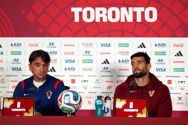 press conference, PK, Pressekonferenz ahead of Panama v Croatia - 2026 FIFA World Cup, WM, Weltmeisterschaft, Fussball TORONTO, CANADA - JUNE 22 : Head Coach of Croatia Zlatko Dalic (L) and Mateo Kovacic (R) attend a press conference one day ahead of their Group L match against Panama at the 2026 FIFA World Cup in Toronto, Ontario, Canada on June 22, 2026. Mert Alper Dervis Anadolu Ontario Canada. Editorial use only. Please get in touch for any other usage.  Copyright: x2026xAnadoluxMertxAlperxDervisx