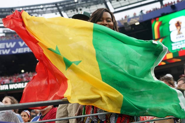 Fans aus dem Senegal feiern - New York 22.06.2026: Norwegen vs. Senegal, MetLife Stadium, World Cup 26 Gruppe I, 2. Spieltag *** Fans from Senegal celebrate New York, June 22, 2026