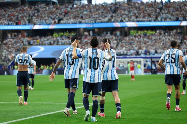 ARLINGTON, TEXAS - JUNE 22: Lionel Messi 10 of Argentina celebrates a goal during the FIFA World Cup, WM, Weltmeisterschaft, Fussball 2026 Group J match between Argentina and Austria at Dallas Stadium on June 22, 2026 in Arlington, Texas.  Copyright: xVCGx 111649835110