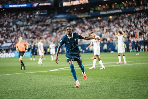 Fußball Herren FIFA Fußball-Weltmeisterschaft 2026 Gruppe I Frankreich vs. Irak 22.06.2026 Torjubel Ousmane Dembele ( 7, Frankreich) Philadelphia Philadelphia Stadion Pennsylvania United States of America *** Mens Soccer 2026 FIFA World Cup Group I France vs. Iraq June 22, 2026 Goal celebration by Ousmane Dembélé 7, France Philadelphia, Philadelphia Stadium, Pennsylvania, United States of America,detected_source_language