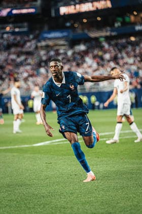 Fußball Herren FIFA Fußball-Weltmeisterschaft 2026 Gruppe I Frankreich vs. Irak 22.06.2026 Torjubel Ousmane Dembele ( 7, Frankreich) Philadelphia Philadelphia Stadion Pennsylvania United States of America *** Mens Soccer 2026 FIFA World Cup Group I France vs. Iraq June 22, 2026 Goal celebration by Ousmane Dembélé 7, France Philadelphia, Philadelphia Stadium, Pennsylvania, United States of America,detected_source_language