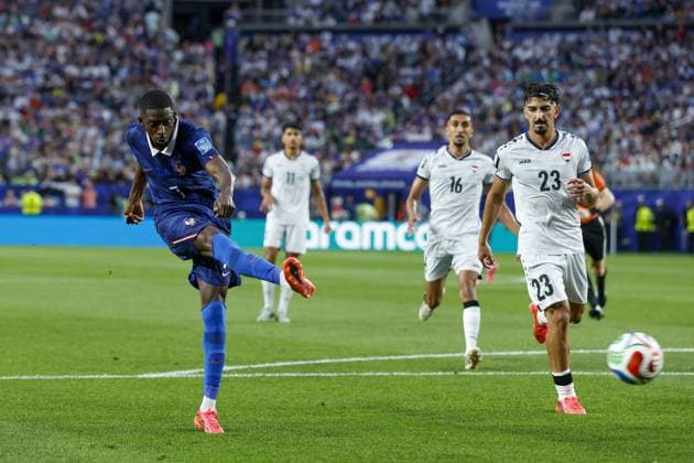 PHILADELPHIA - Ousmane Dembele of France scores the 3-0 during the 2026 FIFA World Cup, WM, Weltmeisterschaft, Fussball Group I match between France and Iraq at the Philadelphia Stadium on June 22, 2026, in Philadelphia, United States. MAURICE VAN STEEN ANP FIFA World Cup 2026 2026 xVIxANPxSportx xMauricexvanxSteenxIVx 561700853 originalFilename: 561700853.jpg