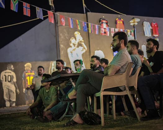 June 22, 2026, Khalifan, Kurdistan Region, Iraq: Khalifan, Erbil - June 22, 2026: In Khalifan, Erbil, preparations are complete at an outdoor cafe for the live screening of the FIFA World Cup, WM, Weltmeisterschaft, Fussball 2026 match between Argentina and Austria. The cafe owner has decorated the walls with the national jerseys of both teams, as fans gather with great enthusiasm for the start of the match. Khalifan Iraq - ZUMAr205 20260622_zip_r205_008 Copyright: xSaburxRashidx