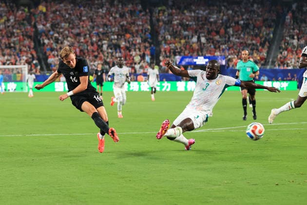 Football - FIFA World Cup, WM, Weltmeisterschaft, Fussball - Group I - Norway v Senegal 22nd June 2026 - FIFA World Cup - Group I - Norway v Senegal - Marcus Holmgren Pedersen of Norway scores their first goal - Photo: Simon Stacpoole Offside. New Jersey USA *** Fußball – FIFA-Weltmeisterschaft, Gruppe I  Copyright: xSimonxStacpoolexOffside