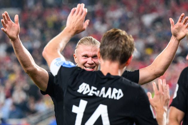 260622 Erling Braut Haaland and Martin odegaard of Norway celebrate after 1-0 during the FIFA World Cup, WM, Weltmeisterschaft, Fussball 2026 group stage football match between Norway and Senegal on June 22, 2026 in New Jersey. Photo: Jon Olav Nesvold BILDBYRAN COP 217 VG0963 bbeng fotboll football soccer fotball vm fotbolls-vm fotball-vm fotbolls-vm 2026 fifa world cup 2026 new york norge norway senegal jubel *** June 22, 2026  Copyright: JONxOLAVxNESVOLD BB260622JE044