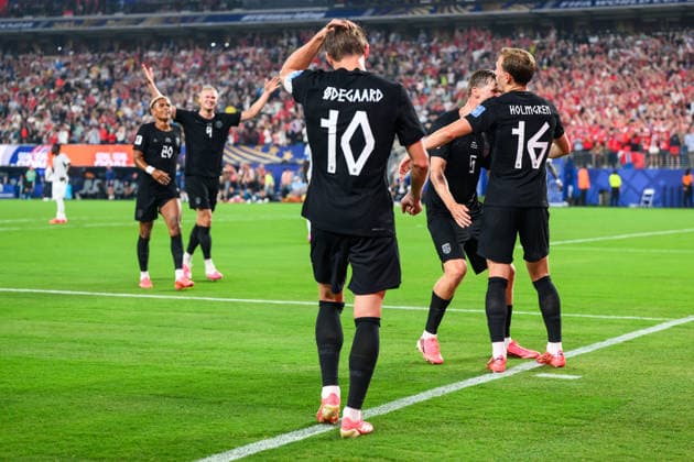 260622 Antonio Nusa, Erling Braut Haaland, David Moller Wolfe, Martin odegaard and Marcus Holmgren Pedersen of Norway celebrate after 1-0 during the FIFA World Cup, WM, Weltmeisterschaft, Fussball 2026 group stage football match between Norway and Senegal on June 22, 2026 in New Jersey. Photo: Jon Olav Nesvold BILDBYRAN COP 217 VG0963 bbeng fotboll football soccer fotball vm fotbolls-vm fotball-vm fotbolls-vm 2026 fifa world cup 2026 new york norge norway senegal jubel *** June 22, 2026  Copyright: JONxOLAVxNESVOLD BB260622JE046