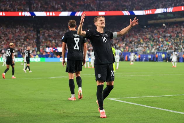 Football - FIFA World Cup, WM, Weltmeisterschaft, Fussball - Group I - Norway v Senegal 22nd June 2026 - FIFA World Cup - Group I - Norway v Senegal - Martin Odegaard of Norway celebrates their first goal - Photo: Simon Stacpoole Offside. New Jersey USA *** Fußball – FIFA-Weltmeisterschaft, Gruppe I  Copyright: xSimonxStacpoolexOffside