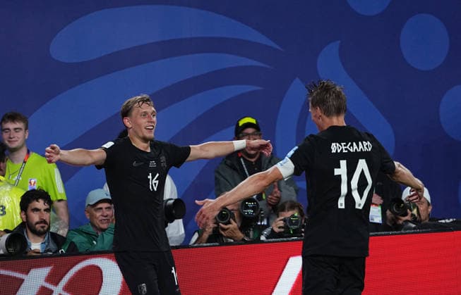Marcus Holmgren Pedersen (Norway) scores and celebrates his teams first goal during Norway and Senegal, Group I FIFA World Cup, WM, Weltmeisterschaft, Fussball 2026, Met Life Stadium, New jersey, USA on June 22, 2026. Thor Wegner DeFodi Images. (Photo by DeFodi Images) - *** Marcus Holmgren Pedersen of Norway scores and celebrates his teams first goal during the match between Norway and Senegal in Group I of the 2026 FIFA World Cup at MetLife Stadium in New Jersey, USA, on June 22, 2026. Photo by DeFodi Images, Thor Wegner.,detected_source_language