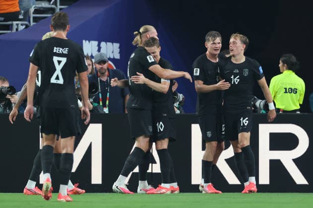 22.06.2026, Fussball, Herren, FIFA Weltmeisterschaft 2026, Vorrunde, Gruppe I, New York, Norwegen - Senegal, Torjubel zum 1:0, Torschütze: Marcus Pedersen (Norwegen), Erling Haaland (Norwegen), Sander Berge (Norwegen), David Möller Wolfe (Norwegen), Martin Ödegaard (Norwegen) New York MetLife Stadium New York Vereinigte Staaten von Amerika (US) *** June 22, 2026, Soccer, Mens, 2026 FIFA World Cup, Preliminary Round, Group I, New York, Norway vs. Senegal, Goal celebration for the 1–0, Goal scorers Copyright: xSebastianxBachx