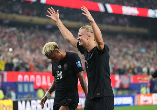 Erling Haaland (Norway) celebrate during Norway and Senegal, Group I FIFA World Cup, WM, Weltmeisterschaft, Fussball 2026, Met Life Stadium, New jersey, USA on June 22, 2026. Thor Wegner DeFodi Images. (Photo by DeFodi Images) - *** Erling Haaland of Norway celebrates during the match between Norway and Senegal in Group I of the 2026 FIFA World Cup at MetLife Stadium in New Jersey, USA, on June 22, 2026. Photo by DeFodi Images, Thor Wegner,detected_source_language
