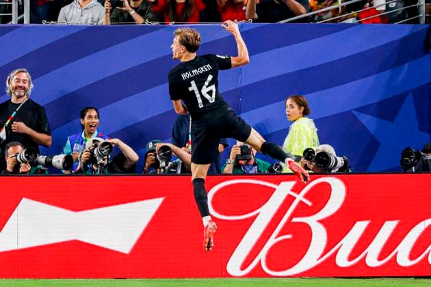 Marcus Holmgren Pedersen of Norway celebrates after scoring his teams first goal Norway v Senegal, Group I - FIFA World Cup, WM, Weltmeisterschaft, Fussball 2026, Norway v Senegal, New York New Jersey Stadium, June 22, 2026, East Rutherford, United States.