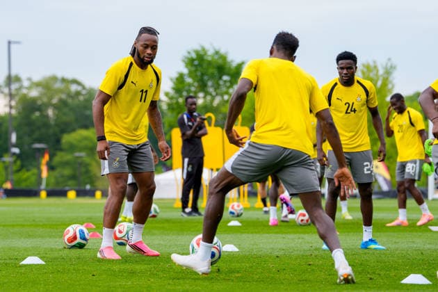 (260623) -- BOSTON, June 23, 2026 -- Antoine Semenyo (1st L) of Ghana attends a training session at the FIFA World Cup, WM, Weltmeisterschaft, Fussball 2026 in Boston, the United States, June 22, 2026. ) (SP)U.S.-BOSTON-FOOTBALL-FIFA WORLD CUP-TRAINING-GHANA ChenxYichen 
