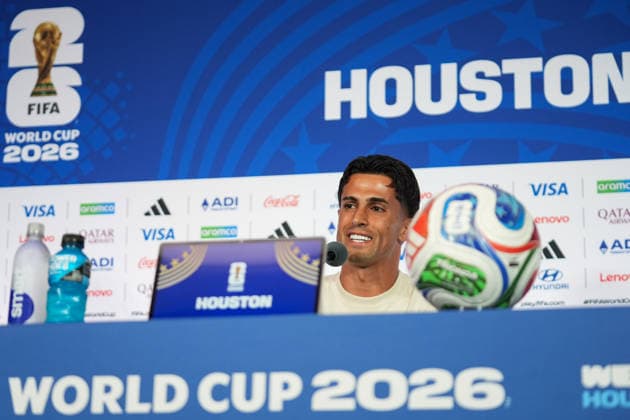 press conference, PK, Pressekonferenz ahead of Portugal v Uzbekistan - 2026 FIFA World Cup, WM, Weltmeisterschaft, Fussball HOUSTON, UNITED STATES - JUNE 22 : Joao Cancelo of Portugal speaks during a press conference ahead of their Group K second match against Uzbekistan in the 2026 FIFA World Cup at Houston Stadium in Houston, Texas, United States on June 22, 2026. Hakan Akgun Anadolu Texas United States. Editorial use only. Please get in touch for any other usage.  Copyright: x2026xAnadoluxHakanxAkgunx