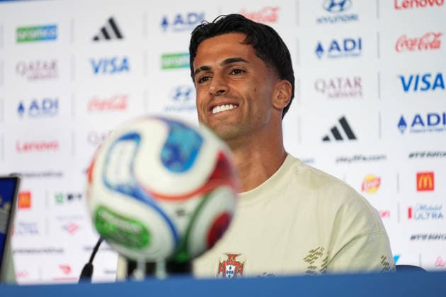 press conference, PK, Pressekonferenz ahead of Portugal v Uzbekistan - 2026 FIFA World Cup, WM, Weltmeisterschaft, Fussball HOUSTON, UNITED STATES - JUNE 22 : Joao Cancelo of Portugal speaks during a press conference ahead of their Group K second match against Uzbekistan in the 2026 FIFA World Cup at Houston Stadium in Houston, Texas, United States on June 22, 2026. Hakan Akgun Anadolu Texas United States. Editorial use only. Please get in touch for any other usage.  Copyright: x2026xAnadoluxHakanxAkgunx