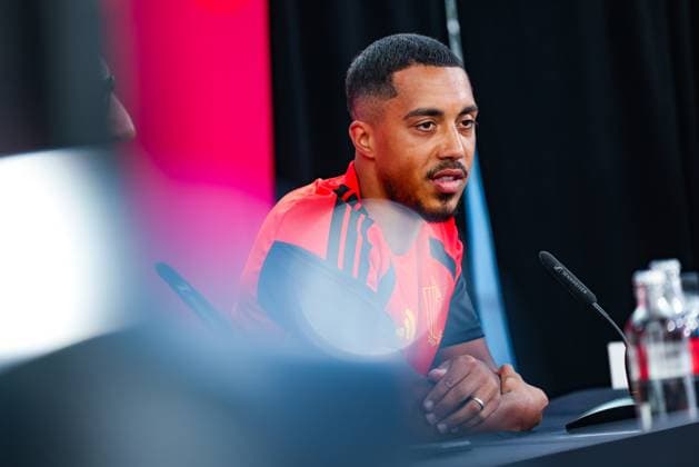 Belgium s Youri Tielemans pictured during a press conference, PK, Pressekonferenz of Belgian national soccer team Red Devils in their base camp, home of the Seattle Sounders, Renton, Seattle, USA, on Monday 22 June 2026. Yesterday the Devils played their second game in the group stage of the 2026 FIFA World Cup, WM, Weltmeisterschaft, Fussball a 0-0 draw against Iran. BRUNOxFAHY  x178849587x