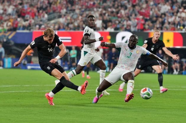 IPA85955234 - Marcus Pedersen of Norway scores the 1-0 goal during the Norway vs. Senegal FIFA World Cup, WM, Weltmeisterschaft, Fussball match in New York, USA, on June 22, 2026  Copyright: xEmmanuelexMastrodonato IPAxSportx xx 85955234