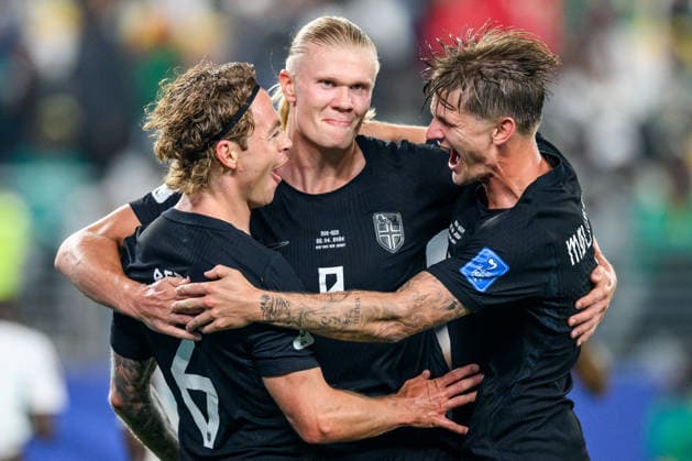 260622 Patrick Berg, Erling Braut Haaland and David Moller Wolfe of Norway celebrate after 3-1 during the FIFA World Cup, WM, Weltmeisterschaft, Fussball 2026 group stage football match between Norway and Senegal on June 22, 2026 in New Jersey. Photo: Jon Olav Nesvold BILDBYRAN COP 217 VG0963 bbeng fotboll football soccer fotball vm fotbolls-vm fotball-vm fotbolls-vm 2026 fifa world cup 2026 new york norge norway senegal jubel *** June 22, 2026  Copyright: JONxOLAVxNESVOLD BB260622JE055