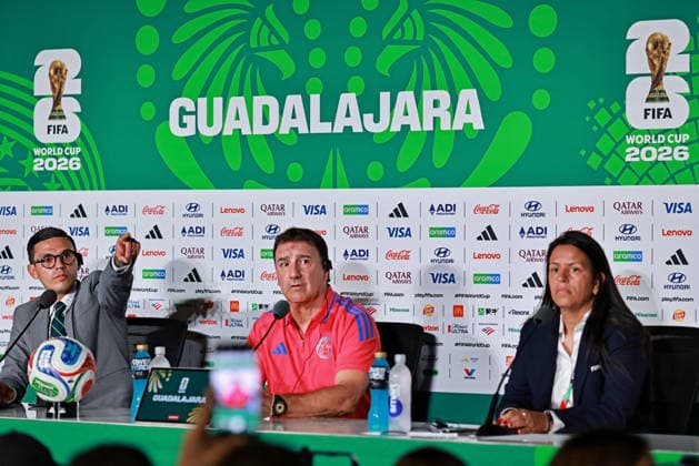 RECORD DATE NOT STATED 22nd June 2026; Guadalajara Stadium, Guadalajara, Mexico; FIFA World Cup, WM, Weltmeisterschaft, Fussball Football, Group K Colombia press conference, PK, Pressekonferenz Nestor Lorenzo, head coach of the Colombia speaks during the press conference HeulerxAndrey DiaEsportivo