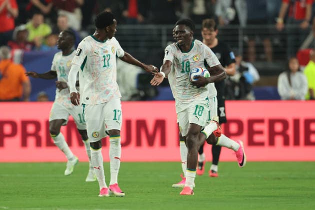 22.06.2026, Fussball, Herren, FIFA Weltmeisterschaft 2026, Vorrunde, Gruppe I, New York, Norwegen - Senegal, Torjubel zum 3:2, Torschütze: Ismaila Sarr (Senegal) New York MetLife Stadium New York Vereinigte Staaten von Amerika (US) *** June 22, 2026, Soccer, Mens, 2026 FIFA World Cup, Group Stage, Group I, New York, Norway vs. Senegal, Celebration of the 3-2 goal, Goal scorer Copyright: xSebastianxBachx