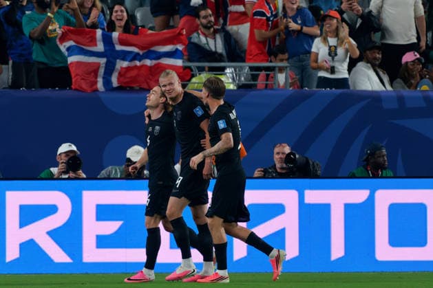 IPA85955972 - Erling Haaland of Norway celebrates with his teammates after scoring a goal during the Norway vs. Senegal FIFA World Cup, WM, Weltmeisterschaft, Fussball match in New York, USA, on June 22, 2026  Copyright: xEmmanuelexMastrodonato IPAxSportx xx 85955972