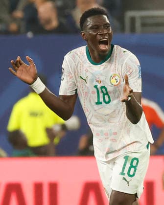 Senegal s Ismaila Sarr celebrates after scoring against Norway in the second half of a FIFA World Cup, WM, Weltmeisterschaft, Fussball match at New York New Jersey Stadium in East Rutherford, New Jersey, on Monday, June 22, 2026.  NYP20260622954 JOHNxANGELILLO