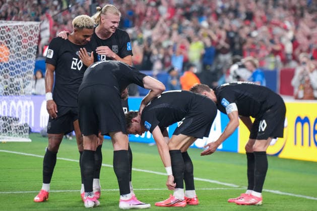 Marcus Holmgren Pedersen of Norway and team mates celebrate the team s first goal during a FIFA Men’s World Cup 2026 Group Stage football match between Norway and Senegal at New York New Jersey Stadium, in East Rutherford on June 22th 2026 (Photo by Alexandra Fechete SPP)  Copyright: xAlexandraxFechete SPPx Sportspressphoto_SPR173850