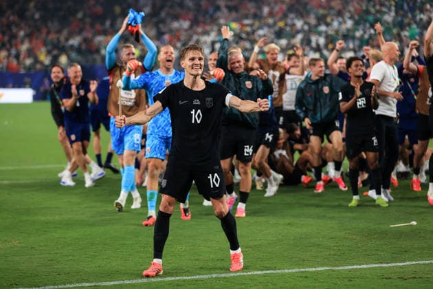 Football - FIFA World Cup, WM, Weltmeisterschaft, Fussball - Group I - Norway v Senegal 22nd June 2026 - FIFA World Cup - Group I - Norway v Senegal - Martin Odegaard of Norway celebrates victory - Photo: Simon Stacpoole Offside. New Jersey USA *** Fußball – FIFA-Weltmeisterschaft, Gruppe I  Copyright: xSimonxStacpoolexOffside