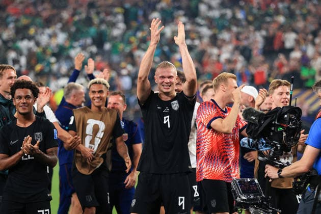 Football - FIFA World Cup, WM, Weltmeisterschaft, Fussball - Group I - Norway v Senegal 22nd June 2026 - FIFA World Cup - Group I - Norway v Senegal - Erling Haaland of Norway celebrates victory - Photo: Simon Stacpoole Offside. New Jersey USA *** Fußball – FIFA-Weltmeisterschaft, Gruppe I  Copyright: xSimonxStacpoolexOffside